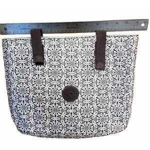 KIPLING Padded Nylon Geometric Laptop Sleeve Case Brown‎ Cream Preown